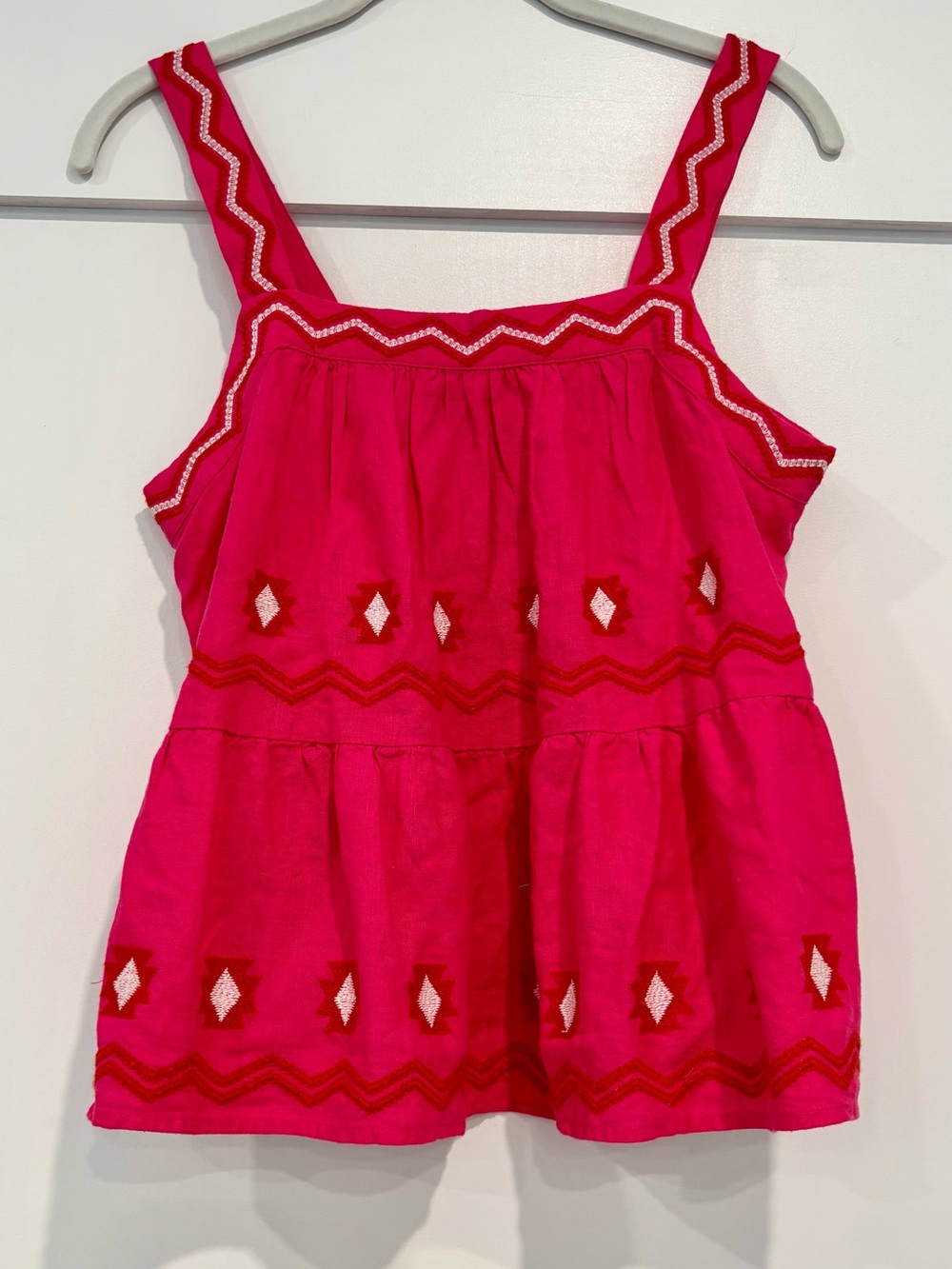 LOFT Bright Pink Embroidered Cropped Tank Top